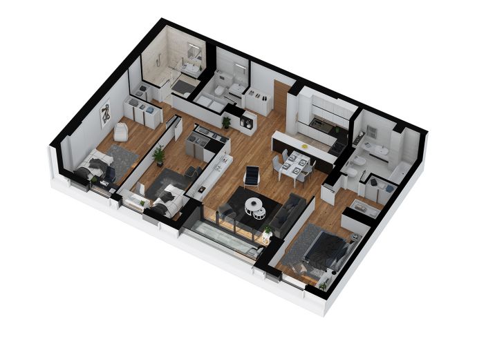 Three Bedrooms - 3d image view
