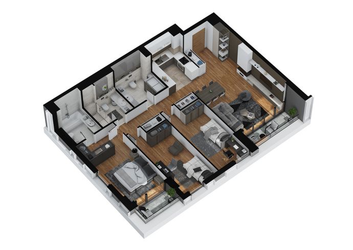 Three Bedrooms - 3d image view