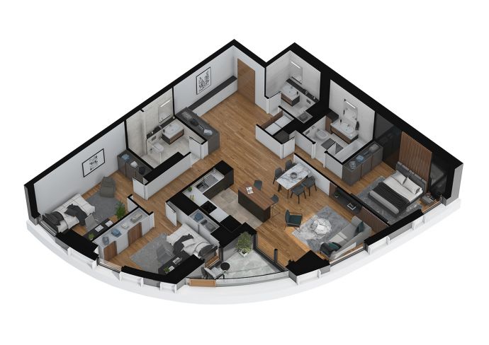 Three Bedrooms - 3d image view