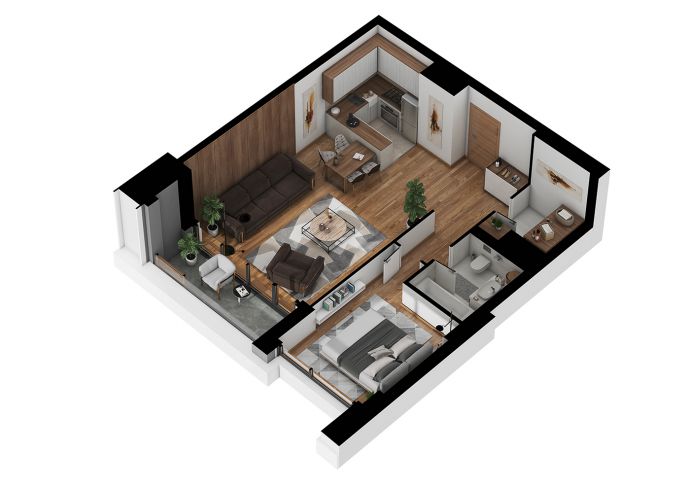 One Bedroom - 3d image view