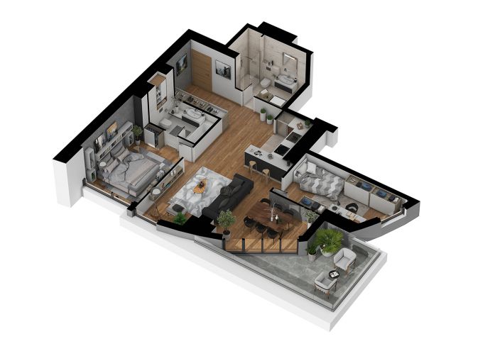 Two Bedrooms - 3d image view