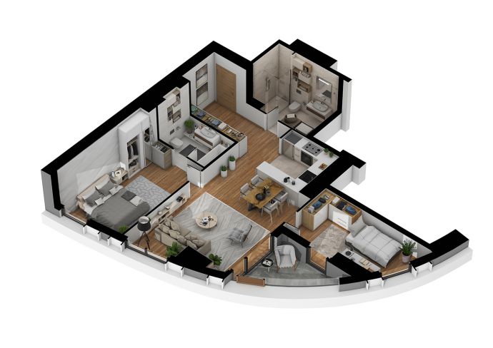 Two Bedrooms - 3d image view