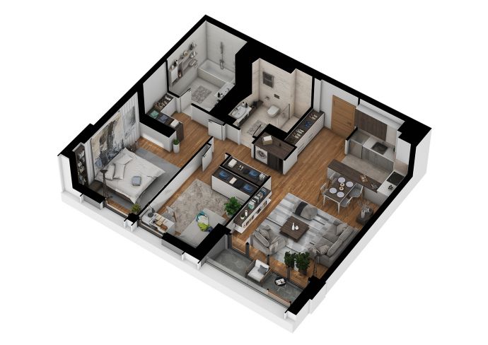 Two Bedrooms - 3d image view