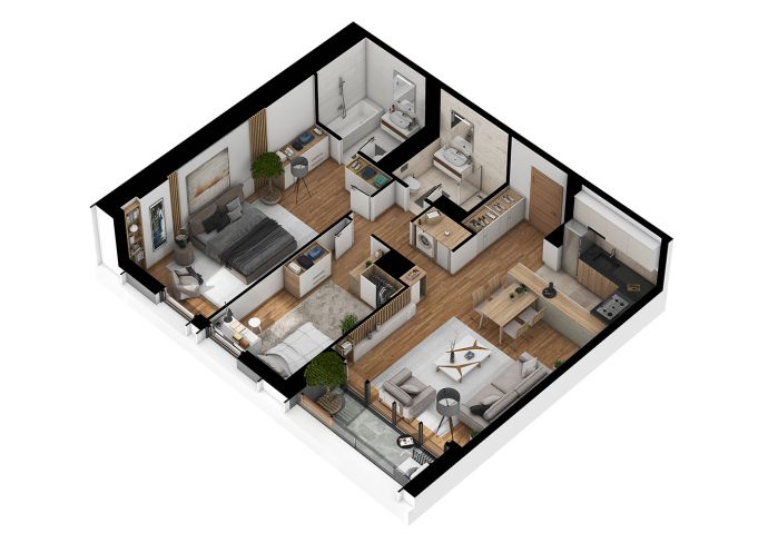 Two Bedrooms - 3d image view