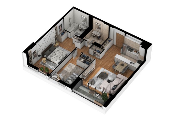 Two Bedrooms - 3d image view