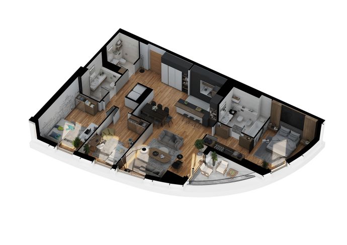 Three Bedrooms - 3d image view