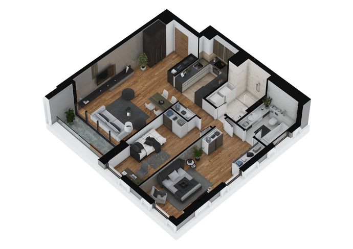 Two Bedrooms - 3d image view